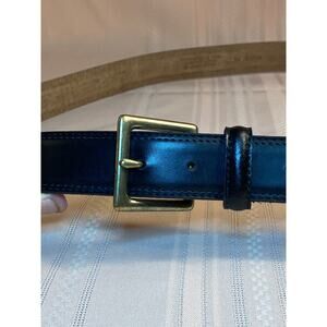 Mens XXL Black Leather Belt Size 50 Made in USA Brass tone Buckle EUC InvB